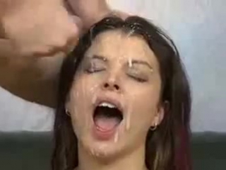 guilty and many men cum on her forehead
