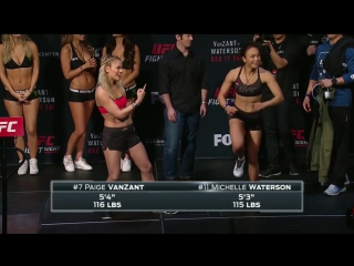 two charming fighting girls paige vanzant and michelle waterson at the weigh-in before the fight in the ufc staged a dance milf big ass